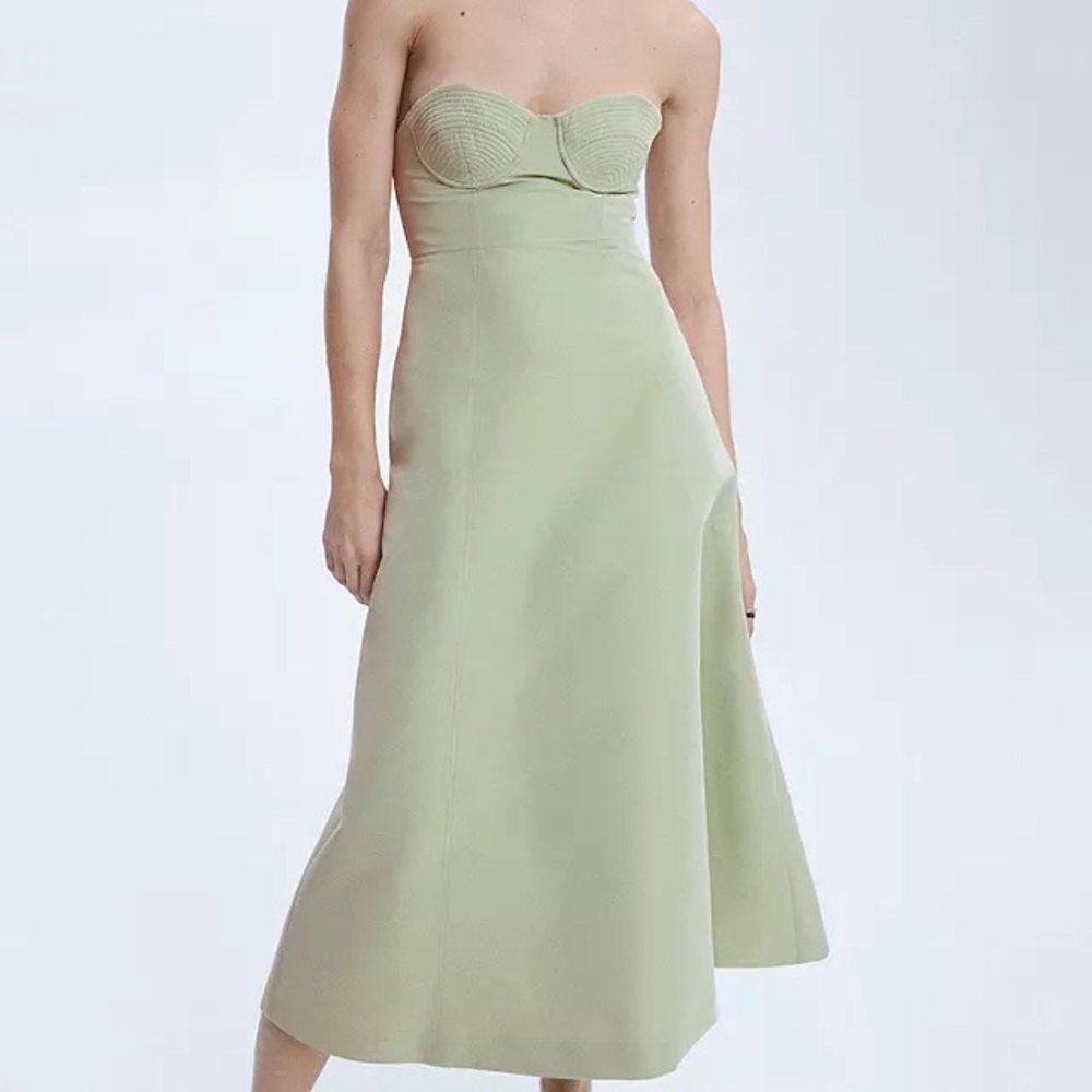 Mango Select BRAND NEW Lynn Strapless Midi Dress, Green size XS